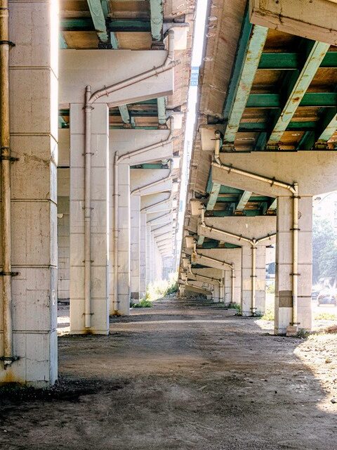 Tunnel view of unused space under the Gardiner, the future site of The Bentway Islands.